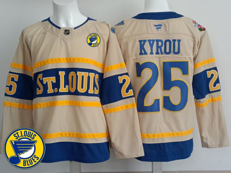 Men St.Louis Blues #25 Kyrou Cream 2025 Fanatics Home Premium NHL Jersey style 1